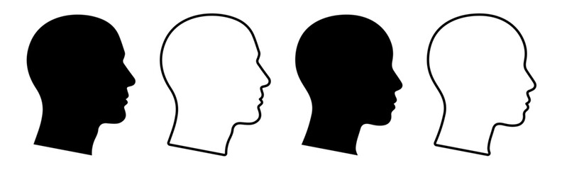 Female and male head silhouette. Human heads side view face. Man and woman avatar, anonymous profile line and outline minimal black icon. Isolated vector person simple user symbols