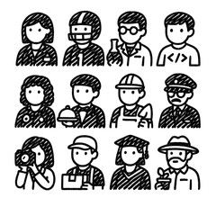 Profession Icons in Hand-Drawn Marker Sketch – Transparent PNG Illustration