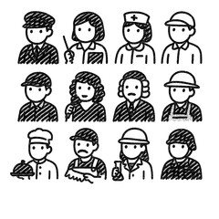 Profession Icons in Hand-Drawn Marker Sketch – Transparent PNG Illustration