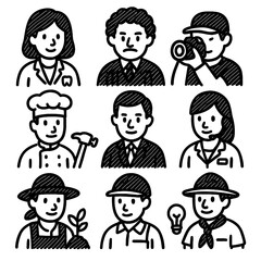 Profession Icons in Hand-Drawn Marker Sketch – Transparent PNG Illustration
