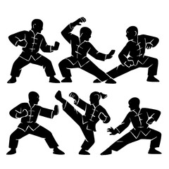Kungfu Martial Arts Silhouette Gesture Collection with Transparent Background – PNG Format