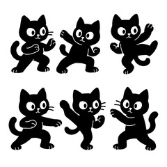 Fototapeta premium Karate Cat Silhouette Icons – Martial Arts Cat Fighters, Transparent Background