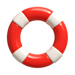 Bright 3D Red and White Ring Buoy Safety Device Transparent Background