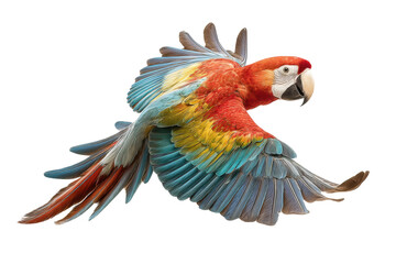 Fototapeta premium PNG Colorful scarlet macaw in flight with vibrant plumage display