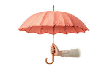 PNG Hand holding coral pink umbrella against white background