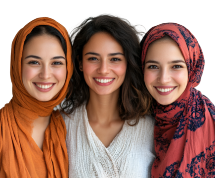 Cultural celebration portrait of three women in headscarves