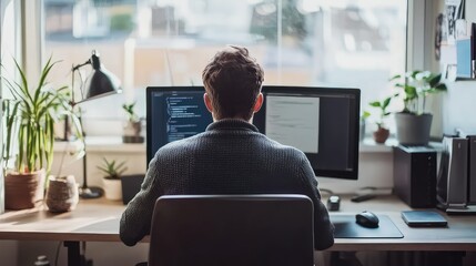 Fototapeta premium desk man on computer in office