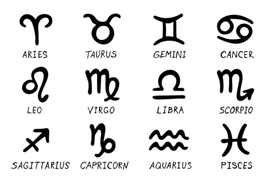 Hand drawn zodiac signs Esoteric symbol doodle set Astrology clipart Elements for design - Powered by Adobe