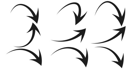 Illustration set of downward pointing curved arrows (monochrome),eps10