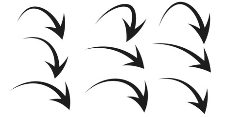 Illustration set of downward pointing curved arrows (monochrome),eps10