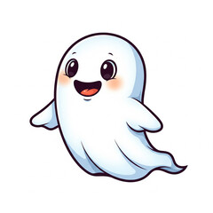 Fototapeta premium Cute Cartoon Friendly Ghost on White Background