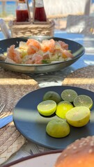 A symphony of flavors, a creamy Caesar salad adorned with succulent shrimp, lettuce, and crispy croutons, a culinary masterpiece that tantalizes taste buds.