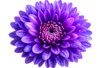 Purple Aster Bloom Shaped Like a Cosmic Galaxy, Starry Botanical Concept, Isolated on Transparent Background