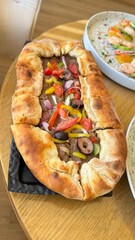 pizza on a wooden table