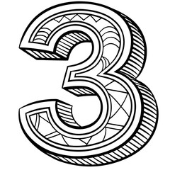 Number Three outline design Art & Illustration