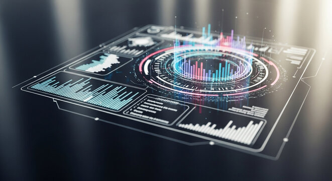 Futuristic Holographic Data Interface with Abstract Visualizations - Powered by Adobe