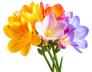 Naklejka premium Colorful Freesia Flower Bloom Isolated on Transparent Background PNG