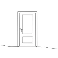 continuous line drawing of open doors. one line drawing of door isolated on white background