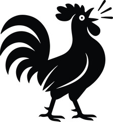 Silhouette rooster crowing black and white farm animal vector illustration