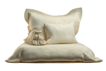 PNG Cozy bedroom setup with plush pillows and decorative cushion