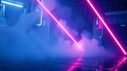 Cyberpunk Night Scene with Neon Lights