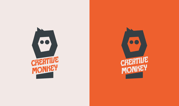 Modern creative monkey logo with bold typography and minimalist design, perfect for branding, startups, design agencies, or tech companies.