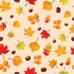 seamless pattern with autumn leaves on a light background