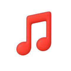 A bright red musical eighth note symbol isolated on a transparent background isolated on transparent background