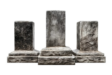 PNG Ancient stone pedestals on black background displaying timeworn texture