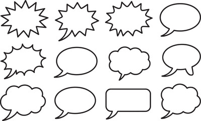 Set of Comic Speech and Thought Bubble Outlines – Vector Cartoon Dialog and Explosion Icons