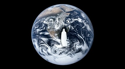 A time-lapse of Earth from space with a fading human silhouette, symbolizing a historic cosmic moment.