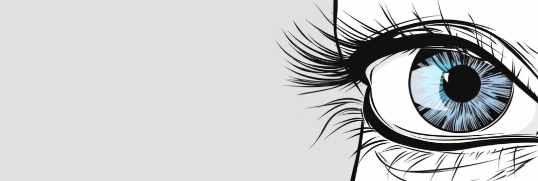 Celebrating international ophthalmology day with artistic eye illustration for awareness campaigns. Horizontal banner. Copy space. Flat illustration. Prevention of eye diseases. Eyesight check