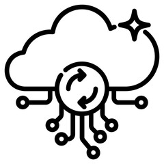 Artificial intelligence cloud sync. This is a vector single icon with a dashed line style. It is suitable for any purpose, such as website design, mobile app design, logo design, etc