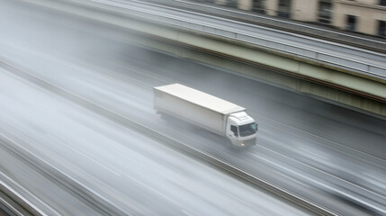 Speeding Truck On Rainy Highway Captured With Blur