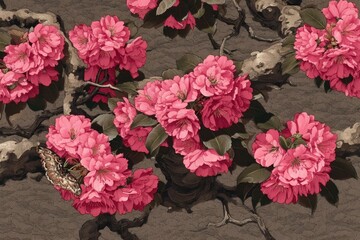 A bunch of pink flowers on a brown background