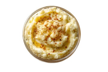 PNG Creamy mashed potatoes with butter and spices in glass bowl