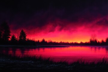 Obraz premium A red and black sunset over a body of water