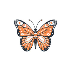 Fototapeta premium Yellow monarch butterfly, a beautiful insect with colorful wings, isolated on a white background