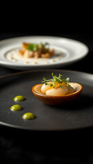 Elegant Fine Dining Plate With Gourmet Dish And Microgreens