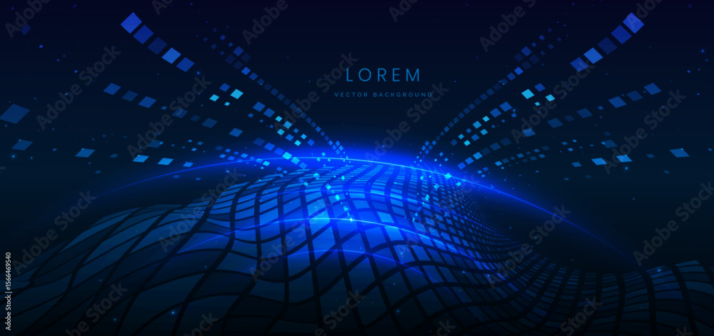 Canvas Prints technology futuristic glowing lines neon blue light ray on dark blue background with square pattern 
