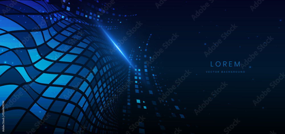 Canvas Prints technology futuristic glowing lines neon blue light ray on dark blue background with square pattern 