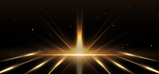 Fototapeta premium Abstract elegant gold glowing line with lighting effect sparkle on black background.