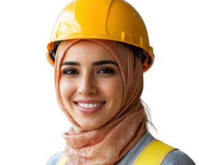 Construction worker portrait urban site professional smile