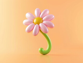 Cute 3D Cartoon Flower on Orange Background