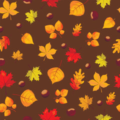seamless pattern with autumn leaves on a brown background