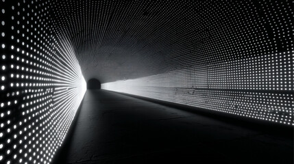 a tunnel made out of blank white LED screens 