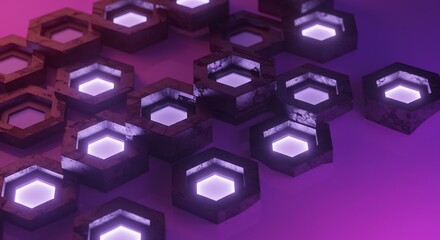 Abstract Hexagonal Pattern with Glowing Purple Lights