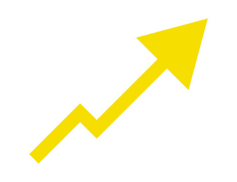 Yellow zigzag arrow pointing upwards indicating growth and progress isolated on transparent background