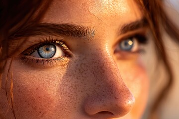 Fototapeta premium A close up of a woman's face with blue eyes