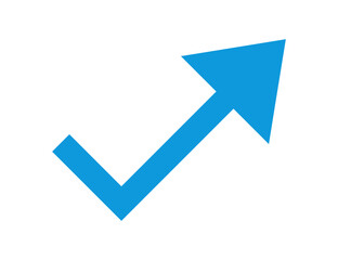 Blue arrow pointing upwards and to the right isolated on transparent background